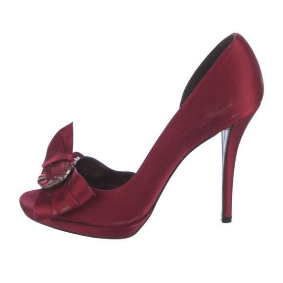 Stuart Weitzman Red-Burgundy d’Orsay Stiletto Heels Rhinestone Bow Size 7 - Picture 5 of 6